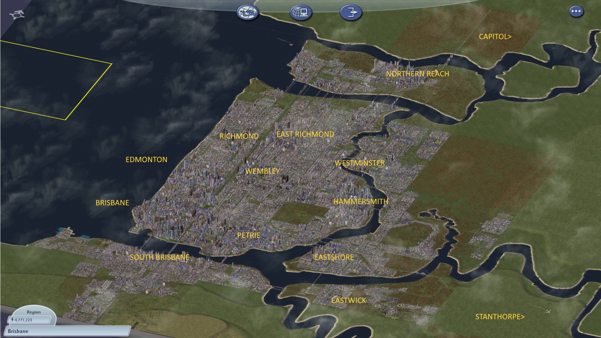 The region, with its major centres annotated.