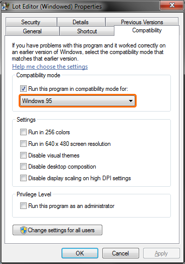 Lot Editor - Compatibility Mode Windows 95.png
